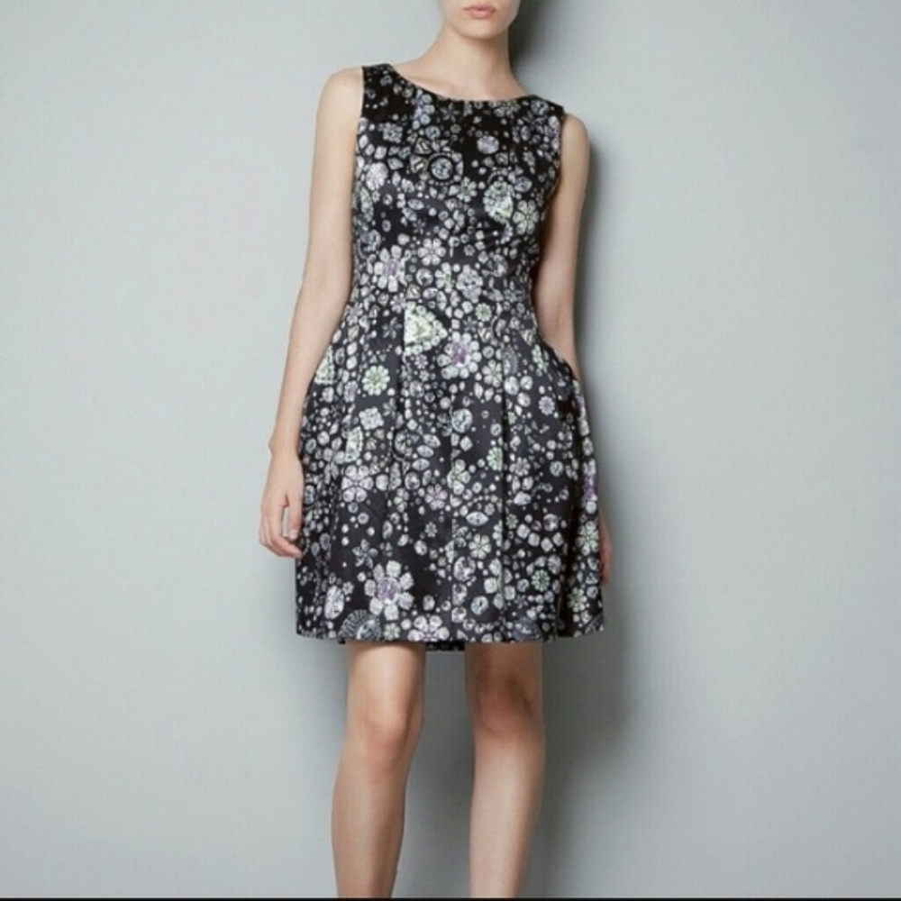 Zara Tulip Jewel Diamond Gemstone Print Dress (M) - Picture 1 of 7